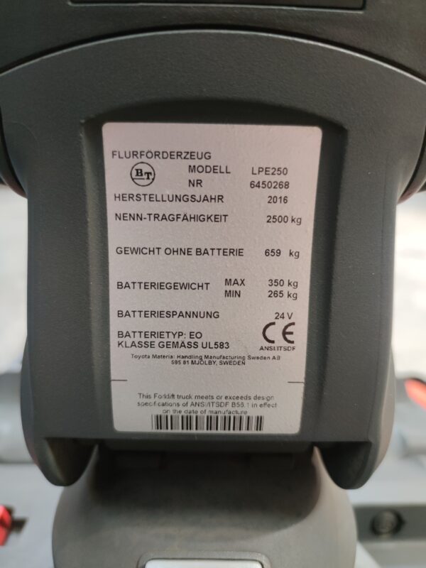 BT LPE250 Elektro Niederhubwagen / Hubkraft 2.500 Kg / Seriennummer 6450268  / 3196 Betriebsstunden – Bild 9