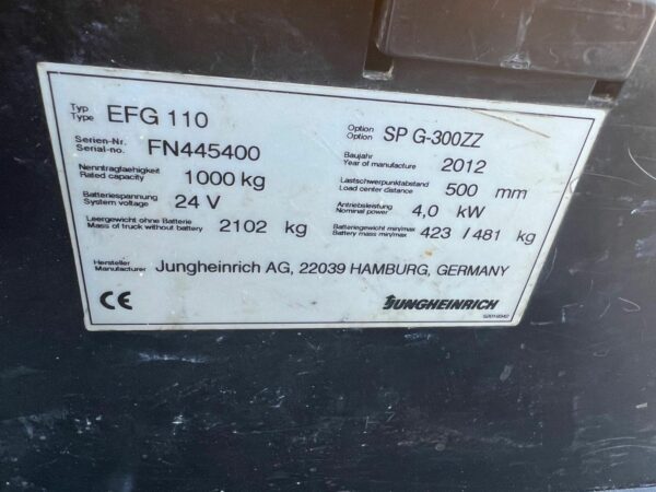 Jungheinrich EFG110 Elektro Frontstapler / Hubhöhe 3000mm / 1000kg Hubkraft / 5300 Betriebsstunden – Bild 6