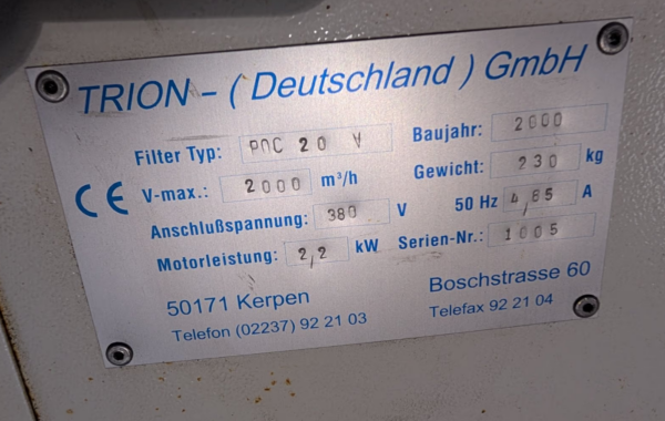 Industriestaubabsaugung / Staubabscheider / TriON POC 20 V, 2,2 kW, 380 V / Maße 2430x750x860 mm – Bild 5